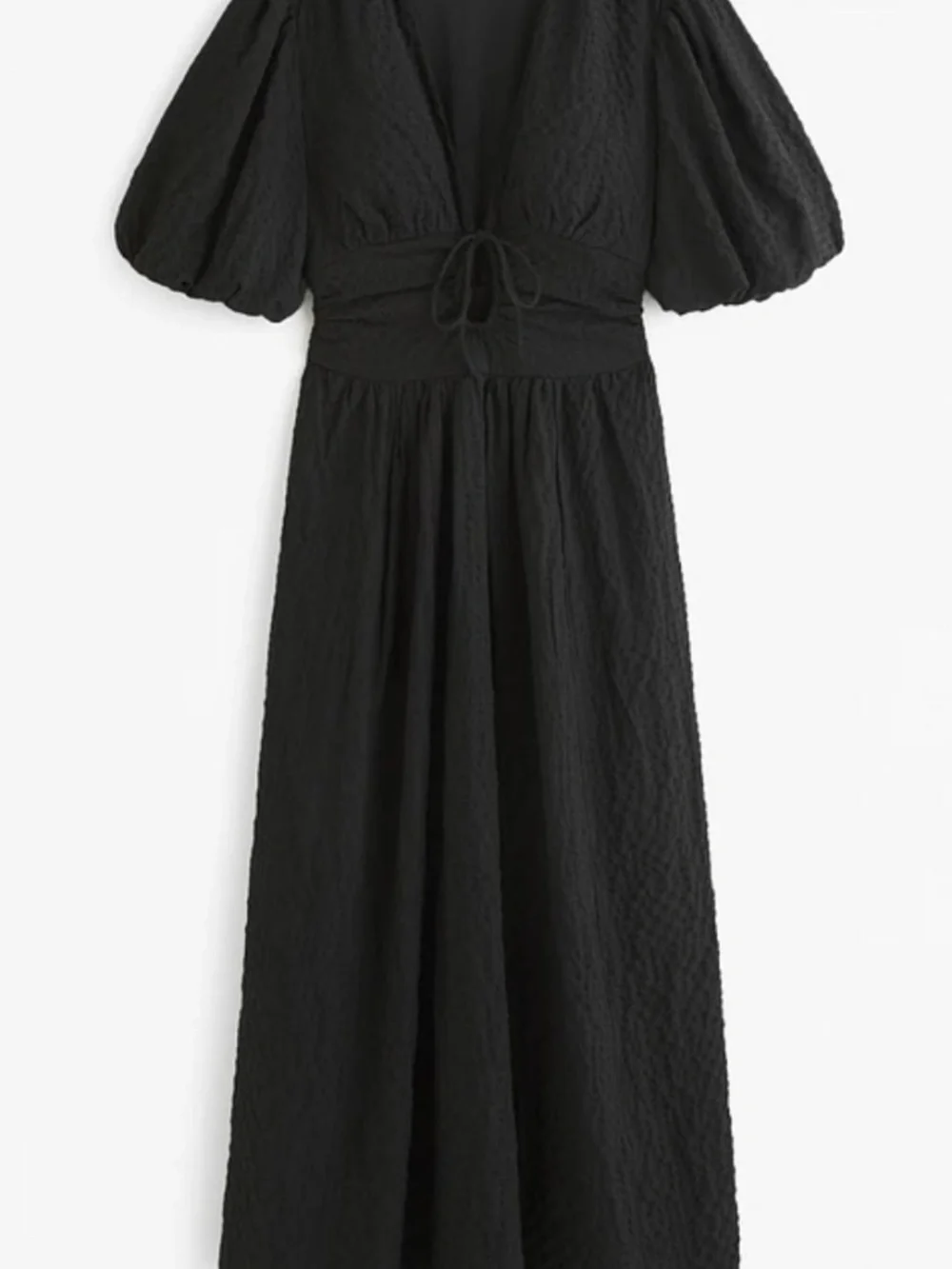 NWT Abercrombie Black Puff-Sleeve Maxi With Waist Tie - M